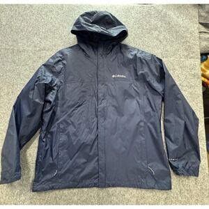 Columbia Jacket Mens XL Navy Blue Omni-Tech Hooded Rain Waterproof Windbreaker
